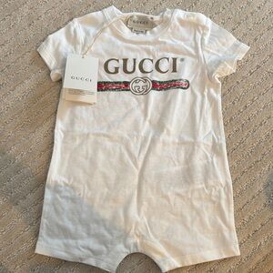 Gucci White Baby Romper with Logo